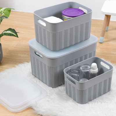 Wanfeng Japanese-Style Linen Pattern Storage Box Plastic Pp Tape Lid Portable Storage Box School Kindergarten Storage Box