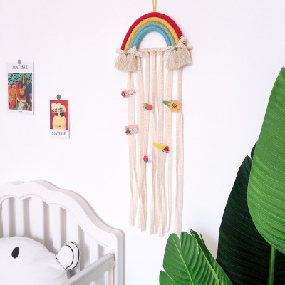 INS Decoration Nordic Style Woven Rainbow Children's Hair Clips Hair Accessories Storage Belt Wall Hanging Headdress Cable Tie Organizing Rack