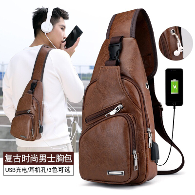 Exclusive for Cross-Border Creative Pu Waterproof Leisure Shoulder Crossbody Bag Men's Bag for Charging Sports USB Outdoor Bag Chest Bag