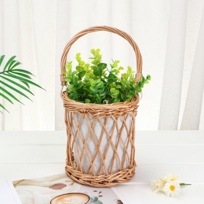 Korean Style Portable Flower Basket Willow Basket Floriculture and Floral Arrangement Flower Pot Flower Basket Hand-Woven Storage Basket Rattan Flower Basket