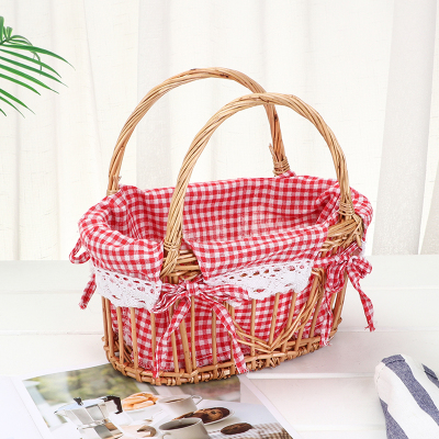 Super Cute Bow Hollow with Red and White Checked Cloth Portable Flower Arrangement Basket Succulent Plant Container
