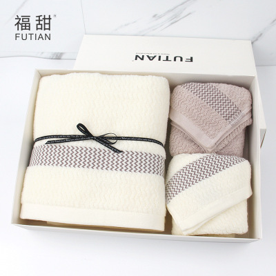 Futian manufacturers direct Web celebrity cotton soft set towel bath towel two-in-one gift box for hair