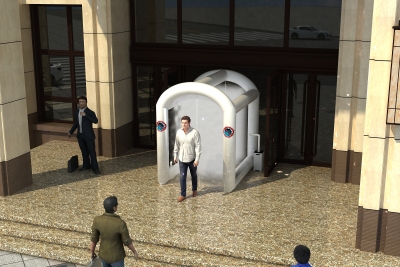 Inflatable and proactive room passage, tent room and spray an intelligent atomizing door are various choices At the entrance of shopping mall