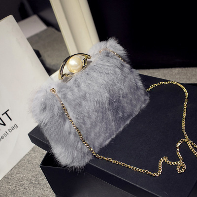 New All-Match Rabbit Fur Casual Pouch Chain Buckle Shoulder Crossbody Clutch Cutie Cute Tide Women's Bag Generation Hair