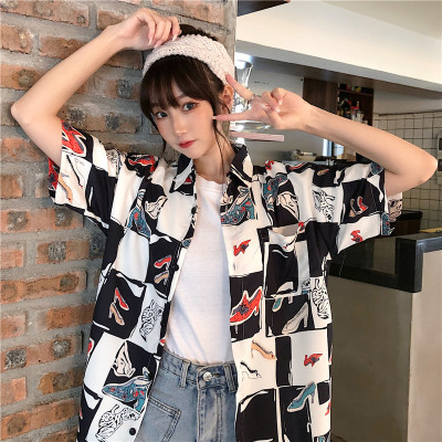 Summer Korean version of Instagram Popular students short sleeve flowered Shirt top