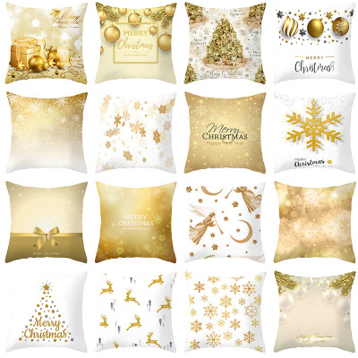 New Christmas Golden Snow Short Plush pillow Cover Home sofa cushion Cover Wholesale customization