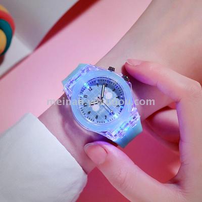 New Korean version of children's jelly color quartz watch luminous lantern creative student watch rabbit trend