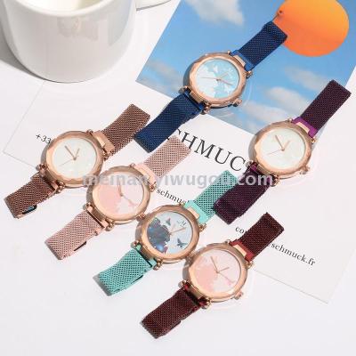 New Korean lady's magnet button butterfly crystal milan watch with web celebrity