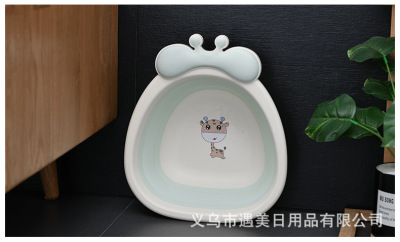 Children's Cute Deer Cartoon Pattern Wash Basin Home Portable Foldable Washbasin Not Easy to Deform Baby Basin
