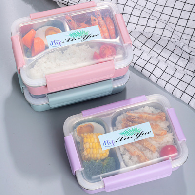 304 Stainless Steel Insulated Lunch Box Student Company Anti-Scald Rectangular Large Thickened Lunch Box Compartment Fast Food Plate