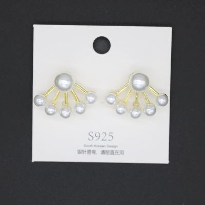 Korean Dongdaemun Elegant Pearl Metal Scallop Earrings Super Fairy Stud Earrings Personality Simple Dual-Wear Slimming Female Earrings