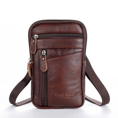 Leather Pocket Men's Mobile Phone Bag Wear Belt Outdoor Sports One-Shoulder Small Bag Business Waist Bag for Collecting Money Factory Wholesale