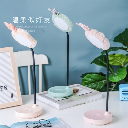 Zhongfu New Fluffy Rabbit Hair Ring Beauty Mirror Touch Lamp Led Three-Gear Adjustable Bedroom Bedside Lamp
