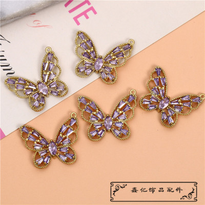 E2459 Fashion Hollowed-out Zircon Butterfly Pendant Ornaments Accessories Fashion DIY Earrings Bracelet Zircon Copper Parts