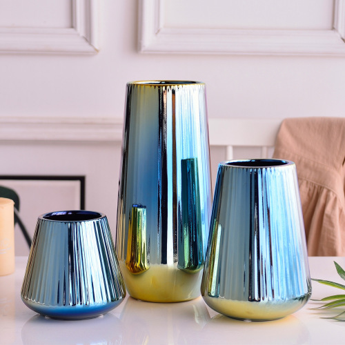 simple light luxury colorful simple modern blue gold ceramic vase flower three-piece set home magnolia soft furnishings