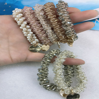 South Korea's new Crystal Pearl hair ring Web celebrity hair rope hand-woven hair rope tied head rubber band female head accessories wholesale