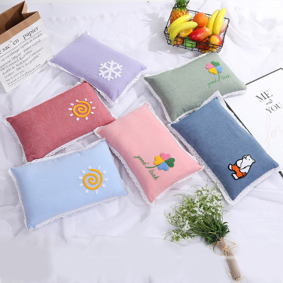 New Embroidered Lace Pillow Cartoon Washed Cotton Pillowcase Pure-Cotton Pillow Inner Four Seasons Universal Cartoon Pillow Wholesale