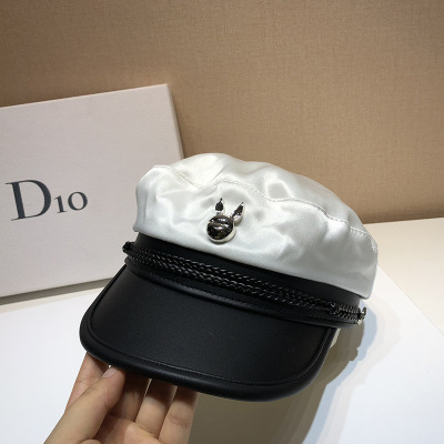 Korean Version of the Navy Cap Retro Leisure Shopping Fashion Painter Hat Versatile Octagonal Hat Rabbit Black and White Matching color Beret