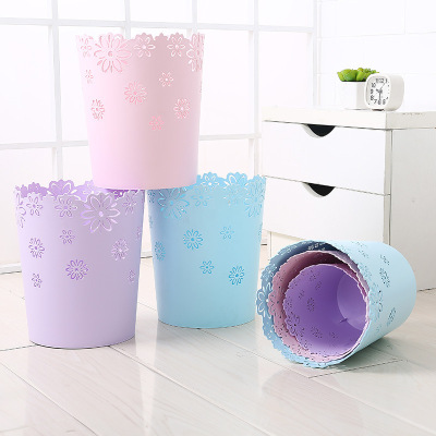 Plastic trash can fresh trash can Garbage can office paper basket flower words Storage bucket