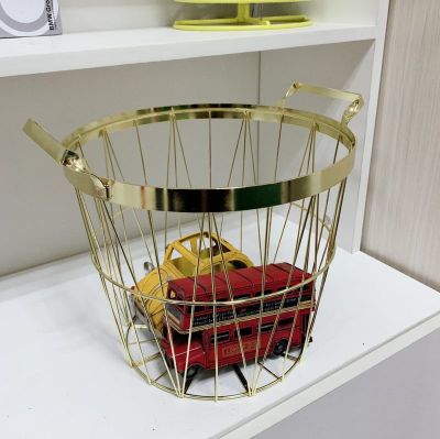 Factory Direct Sales Nordic Gold Basket with Handle Rose Gold Iron Kitchen Finishing Laundry Basket Sundries Basket Daily Use Hundred