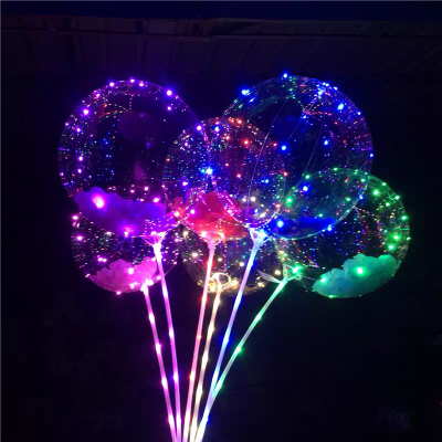 Net Red Balloon Transparent Bounce Ball with Light LED Colored Lamp Bounce Ball with Rod Feather Luminous Balloon Light Wholesale