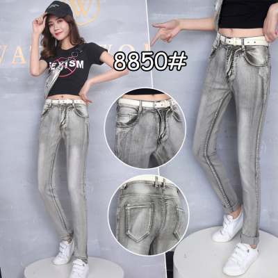 Jeans thin material casual versatile high Stretch slim feet