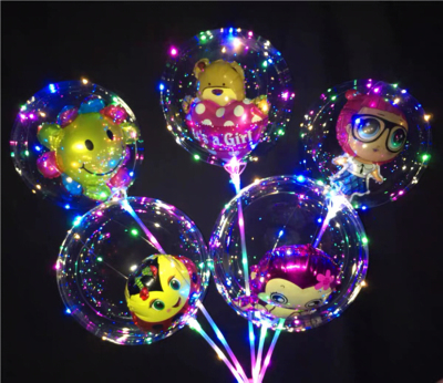 Internet Celebrity Bounce Ball Transparent Children's Cartoon Ball with Light Luminous Balloon Flash Square Push Hot Sale Decoration