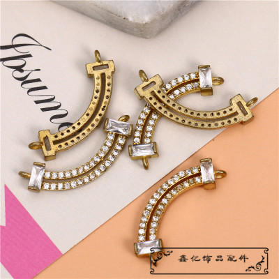 E2359 Fashion Ornament Earring Accessories Rhinestone-Encrusted Binaural Bracelet Necklace Pendant Parts Zircon Copper Parts