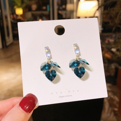 Silver Needle Personalized Blue 2020 New fashion Korean version of the heart of the Ocean Drops of Rhinestone earring product Woman