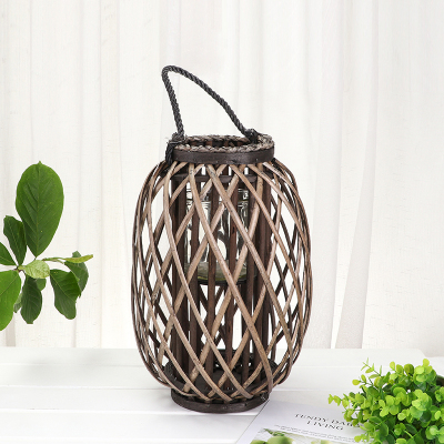 Bamboo Woven Storm Lantern Handmade Finish Small Bell Pepper Floor Hanging Chandelier Wicker Candle Candlestick B & B Glass Household