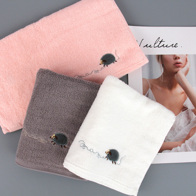 Futian - web celebrity pure color creative towel embroidery hedgehog cotton face towel softness household bath face towel