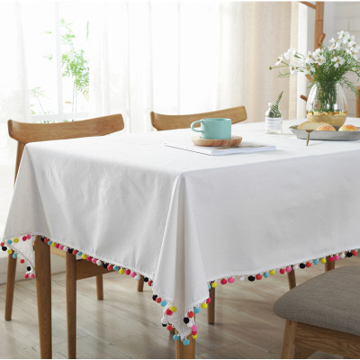 Nordic Simple Pure White Colorful Ball Tablecloth Plaid Striped Tassel Tablecloth Christmas Festival Decorative Cloth