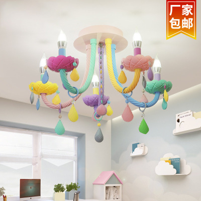 Nordic Macaron crystal ceiling lamp Simple American bedroom LED eye-care warm princess room lamps and lanterns