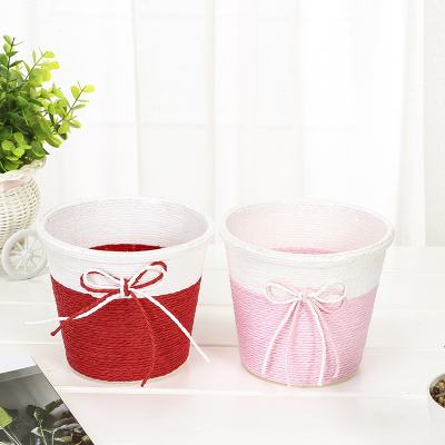 Simulation Woven Plant Basket Idyllic Flower Potted Environmental Protection Paper String Home Living Room Desktop Decoration Small Bonsai