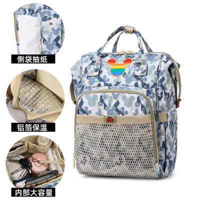For example, Factory Mommy bag Backpack Camouflage micky Mom Large capacity Multifunctional baby and baby bag portable anti-theft mom Bag