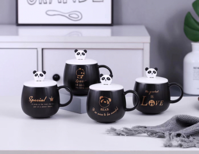 Factory Direct Sales Black and White Cute Panda Ceramic Cup Breakfast Cup