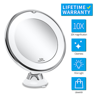 Makeup Mirror with Light Led Fill Light Ten Times Magnification Battery Suction Cup Folding Internet Celebrity Beauty Mirror Cross-Border New Arrival