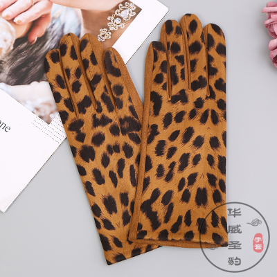 Ladies winter riding with velvet Korean version of lovely leopard Print warm touch Gloves outdoor winter riding in Gloves