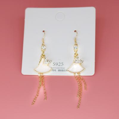 Micro-Inlaid Scallop Earrings Ins Online Influencer Tassel Face Slimming Earrings Sexy Elegant Fashionable Long All-Match Stud Earrings for Women