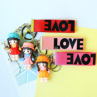 New Korean version only beautiful wind key chain lovely little girl ribbon Love pendant student key chain pendant