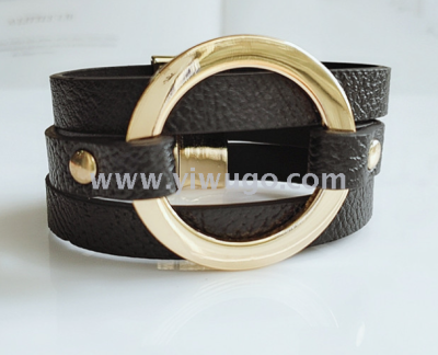 Amazon New European and American Fashion Retro Multi-Layer Leather Bracelet Women's Fashion Alloy Magnetic Buckle Wristband Bracelet