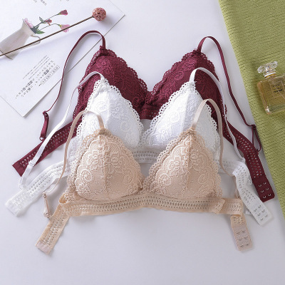 Closely fringed flowered underwear girl wrapped breast triangle cup Maintenance comfortable underwire bra gathered Beauty back hollow out