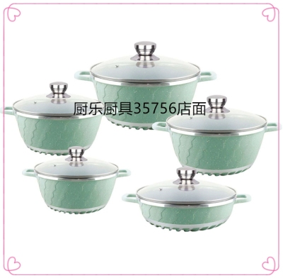 An Aluminum Pot Kitchenware Unique Brand Household Medical Stone Pan 10 PCs Set Non-Stick Pan Foreign Trade Hot Selling Kitchen Supplies