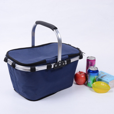 Creative Folding shopping basket 600D Oxford cloth outdoor picnic bag portable zipper shopping basket cross-border sourcing