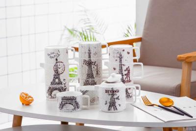 Paris Tower tea set for two with a ceramic water set.