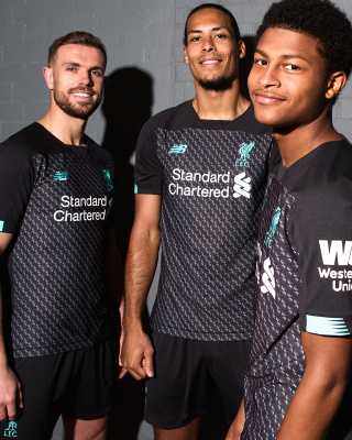 Two pieces of Liverpool's 2019-20 Second Away Kit, short sleeved shorts