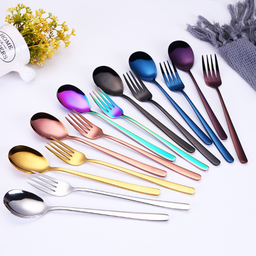 Wholesale Korean 304 Stainless Steel Spoon Deepening Thickening Long Handle Creative Mixing Spoon Titanium Plated Stainless Steel Tableware
