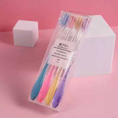 High quality Macaron Japanese crystal box, Korean crystal handle, two - color brush, four - set adult toothbrush