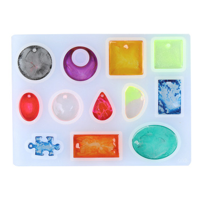 Crystal Glue Molded Silicone Necklace Silicone DIY Handmade Ornament Water Drop Square Oval Puzzle with Hole Mold