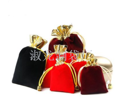 Red high-grade flannelette bag gilt gold mouth jewelry bag rope bundle pocket gift bags wholesale custom